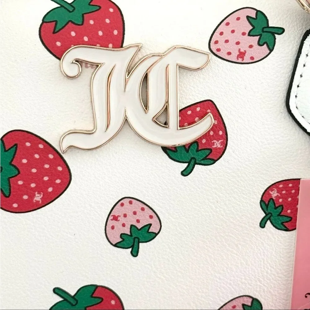 Juicy Couture White Sweet n Juicy LARGE Bowler Bag Satchel Strawberry Coin Purse